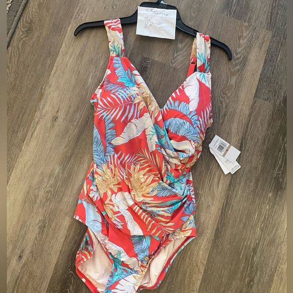 NWT Jantzen Tummy Control Swimsuit Tropical Coral mult sizes - Picture 1 of 5